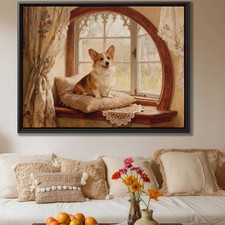 Corgi Oil Painting Canvas Print Dog Artwork Living Room Decor Charming Art