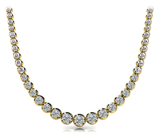 6.10 ct Round cut Diamond Graduated Tennis Necklace 14k Yellow Gold