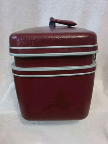 Vintage Samsonite Sentry Train Burgundy Cosmetic Travel Hard Luggage Grannycore - Picture 4 of 23