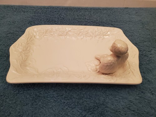 ANTIKES WEISSES PORZELLIN ENGEL/ROSE THEMA TRINKET TABLETT - GEBRAUCHT - Bild 5 von 11
