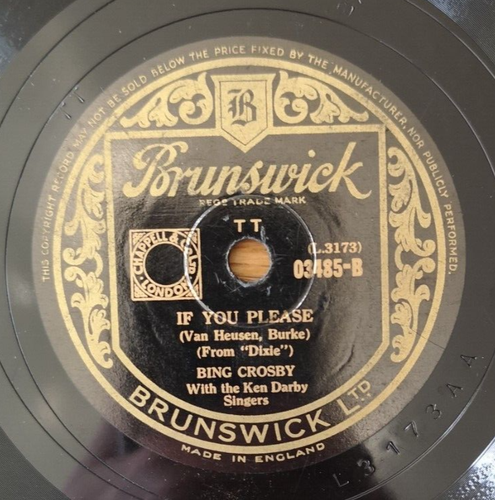BING CROSBY–UK 1945? SHELLAC 10": Sunday Monday Or Always / If You Please. 03485 - Picture 3 of 4