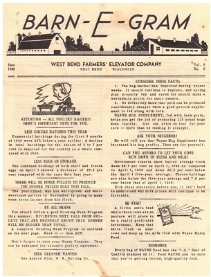 June 1940 West Bend WI Farmer's Elevator Co Circular