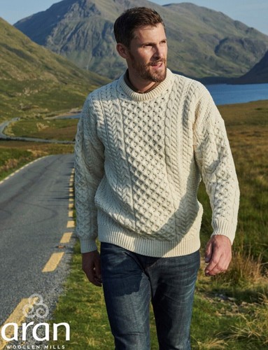 Aran Fisherman Irish Men Merino Wool Sweater Cable Knit Pullover Made in Ireland - Picture 2 of 14