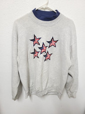Jerzees USA American Flag Stars Vintage Sweater Mens Size Large Made In USA