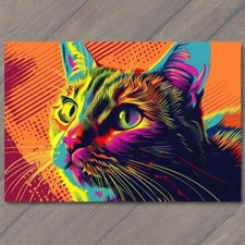 POSTCARD Cat Pop Art Halftone Cartoon Bright Colorful Fun Cute Colors Happy