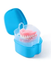 JMU Denture Bath Case Retainer Box w/ Strainer, Apple Shaped False Teeth Storage