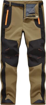 Men's Fleece Lined Softshell Pants Hiking Outdoor Skiing with belt-Khaki