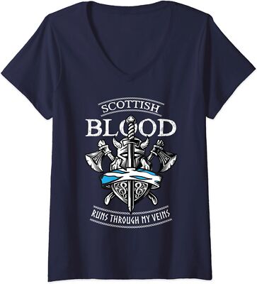 Scottish Blood Runs Through My Veins Viking And Odin Ladies' V-Neck Tshirt