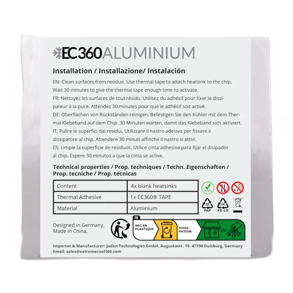 EC360® Aluminum 4-Pack VGA RAM Cooler (18/14x14x6mm) Self AdhesiveHeatsink - Image 4 of 4