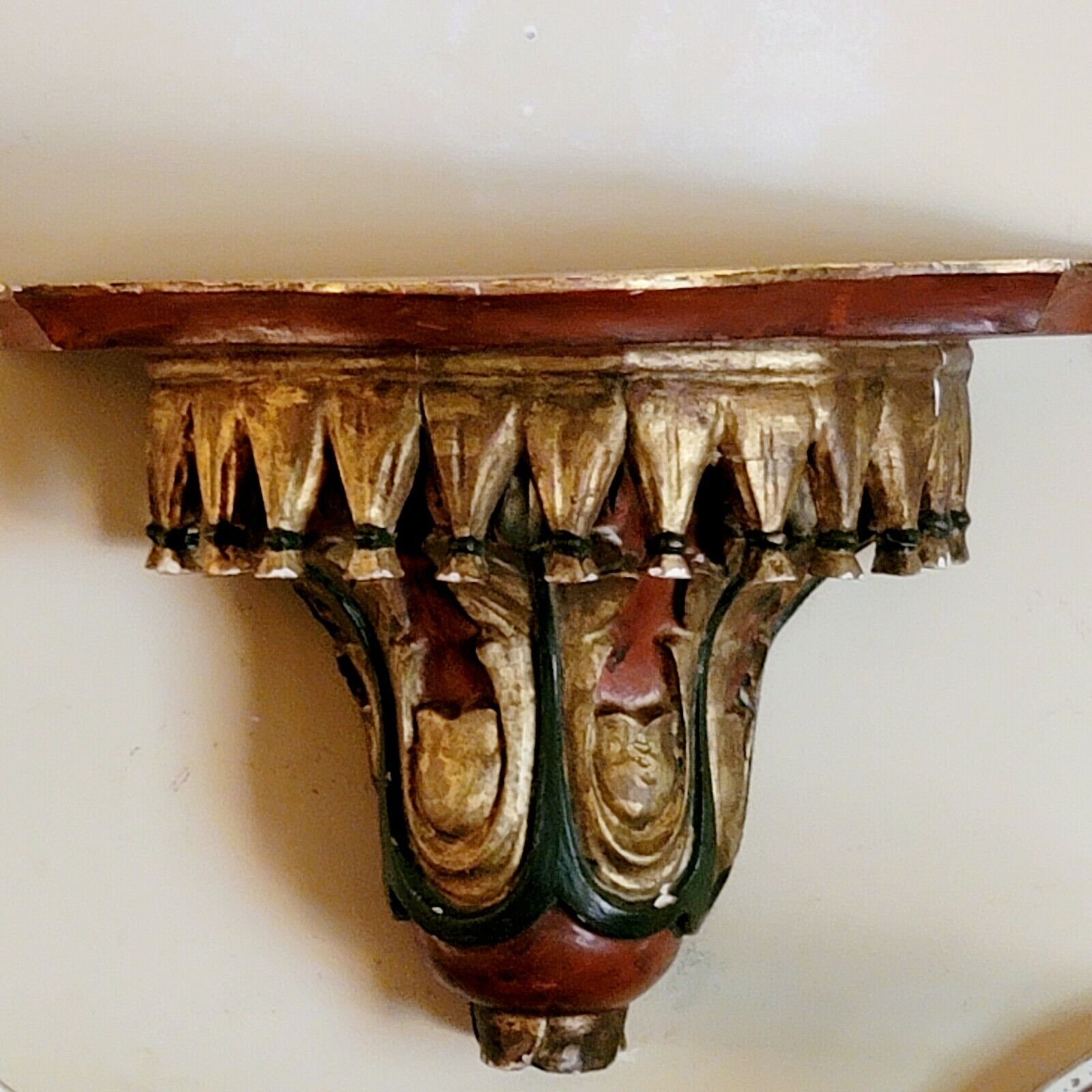 Antique C.1870 Italian Carved, Gessoed And Polychrome Painted Wall Shelf/Bracket
