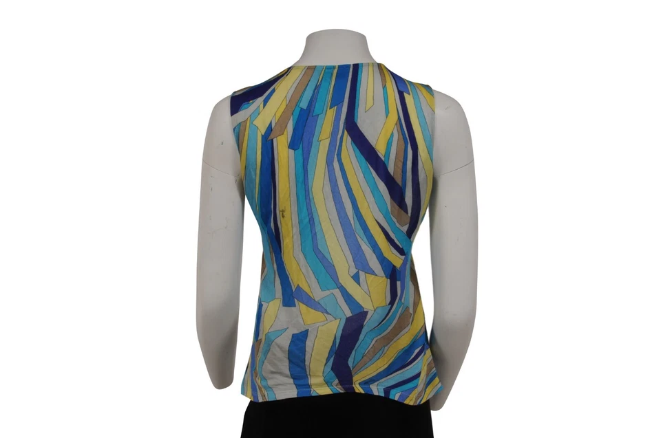 Emilio Pucci женщин V шеи Майка синий желтый мозаика вискоза смесь рубашка блузка - Изображение 2 из 4