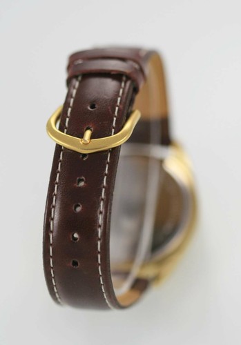 Pulsar Uhr Herren Gold Edelstahl Braunes Leder Datum Wasserdicht Quarz - Bild 2 von 3