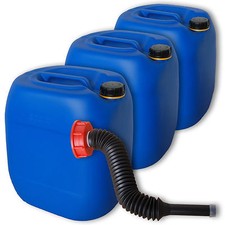 3 St&uuml;ck 30 Liter Kanister Camping blau Plastikdeckel Ausgie&szlig;er flexibel lang