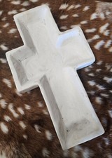  Carved Wooden CROSS Dough Bowl Primitive Wood Trencher Tray Rustic Home Decor