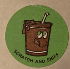 Vintage 1980’s 1 & 1/4” Scratch And Sniff Chocolate Milk Matte Circle Sticker