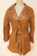 Womens Skin Gear Vintage Terracotta Brown Leather Belted Jacket Sz L