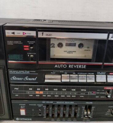 Vintage Hitachi TRK-W550H Boombox Ghetto Blaster Radio/Cassette