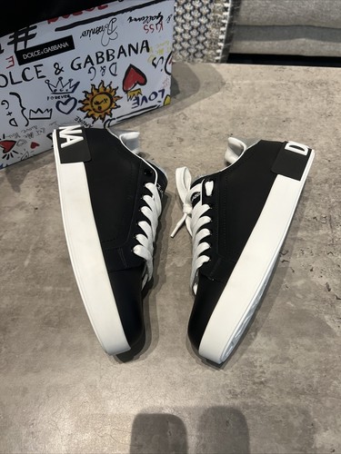 Dolce & Gabbana Scarpe da Ginnastica Portofino Sneakers Nero Pelle D&G Taglia 5 EU38 £450 - Foto 16 di 19