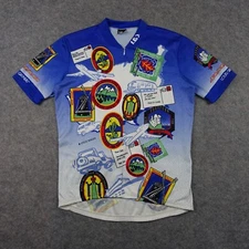 VINTAGE Louis Garneau Jersey Mens Medium Blue Cycling Outdoors Bicyclist Art 90s
