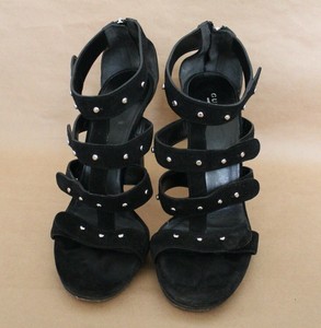 Gucci Tacón Alto Sandalias Gladiador Gamuza Con Tachas Negro Talla 39 | eBay