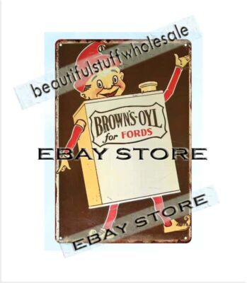 Browns Oil for Fords Brownie metal tin sign bathroom wall decor
