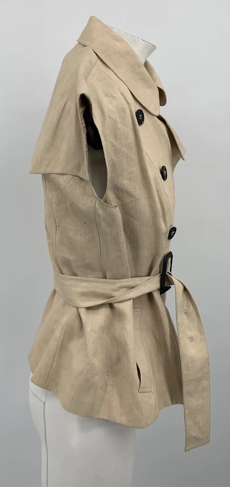Burberry Womens Beige Linen Blend Belted Trench Vest Top sz 46 - Image 2 of 4