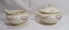 Homer Laughlin Eggshell Nautilus TULIP Sugar Bowl with Lid Creamer Gold Trim GC