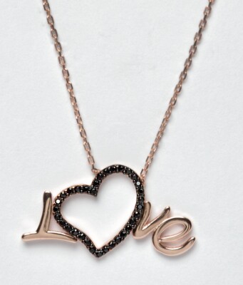 Herz mit Love Damen Kette 925 Silber Roségold Zirkonia HK9M8