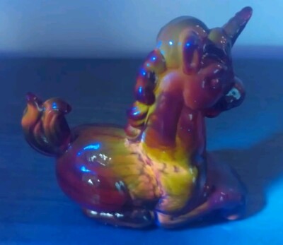 Boyd Art Glass Bermuda Slag “ Lucky “ Unicorn Made 1985 Cadmium UV