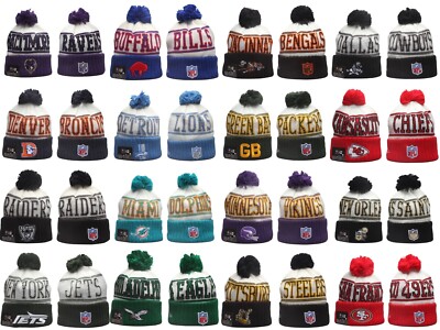 Unisex Adults American Football Knit Hat White With Pom Fleece lined 23