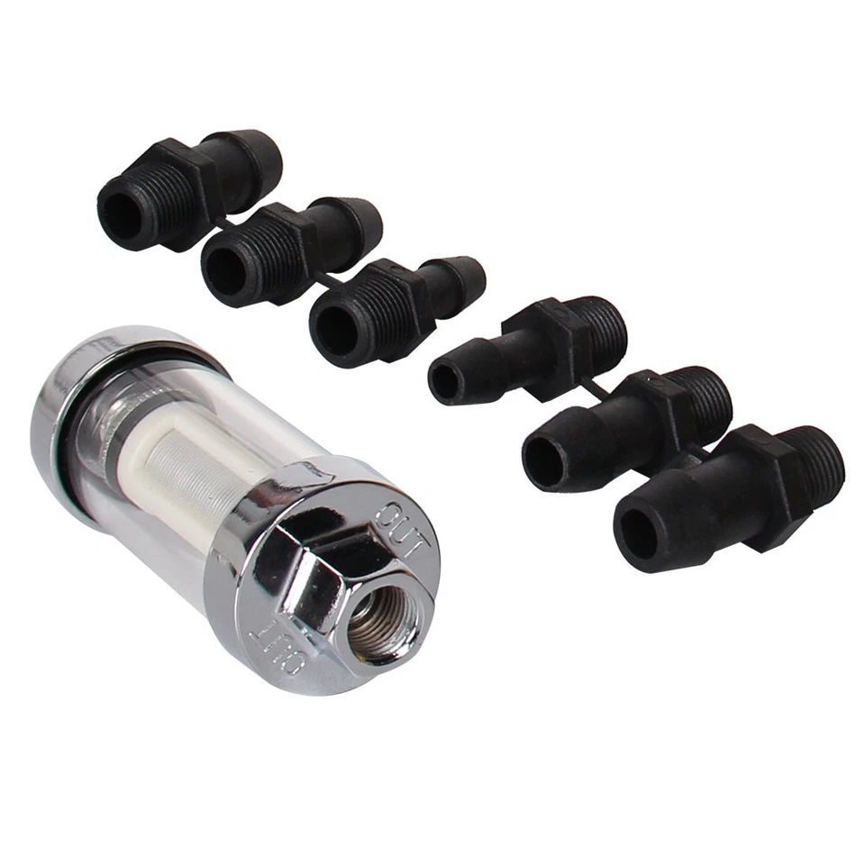 Filtro de combustível em linha lavável reutilizável vidro gás cromado universal 1/4" 5/16" 3/8" - Imagem 2 de 4