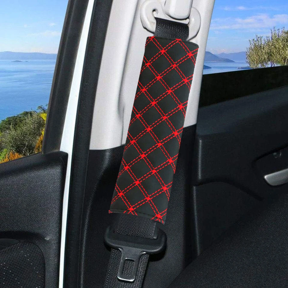 2x Funda de cinturón de seguridad rojo para automóvil Cinturón de seguridad Correa para el hombro Arnés Almohadillas de cojín Foto 2 de 4