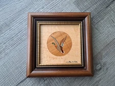 Wood Inlay Marquetry Mallard Duck in Flight Framed Wall Art by Walter Weiss