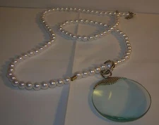 Brand New QVC Magnifier Pendant with simulated pearls Necklace 