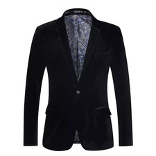 Men Velvet Work Blazer Jacket Business Casual Button Slim Fit Suit Coat Tops