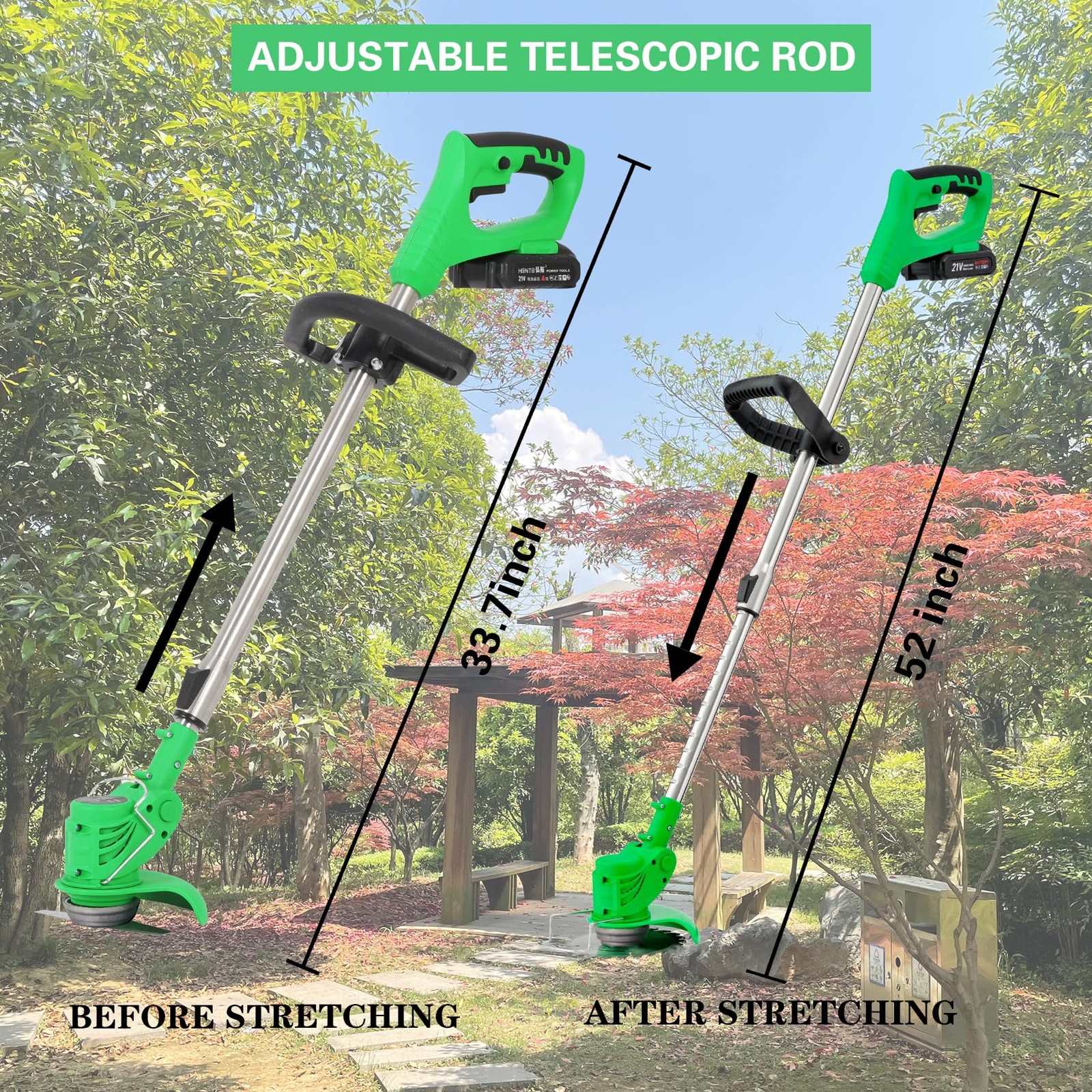 Weed Wacker Cordless Electric Brush Cutter 52 Inch Grass Trimmer Stingless Li...