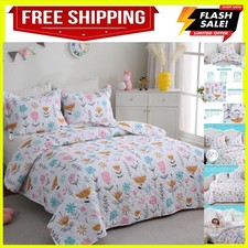 Pink Cute Floral Printed Quilt Set Queen Size for Girls, 3 Pieces  Summer Li...