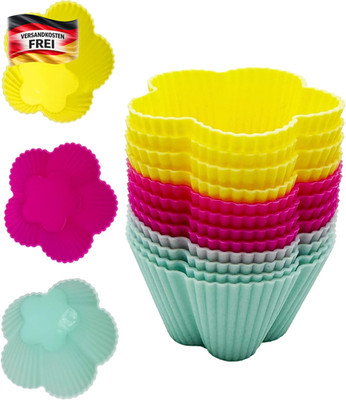Silikon Muffinformen Set 12 Stück antihaftfest spülmaschinenfest rund Blumen Her