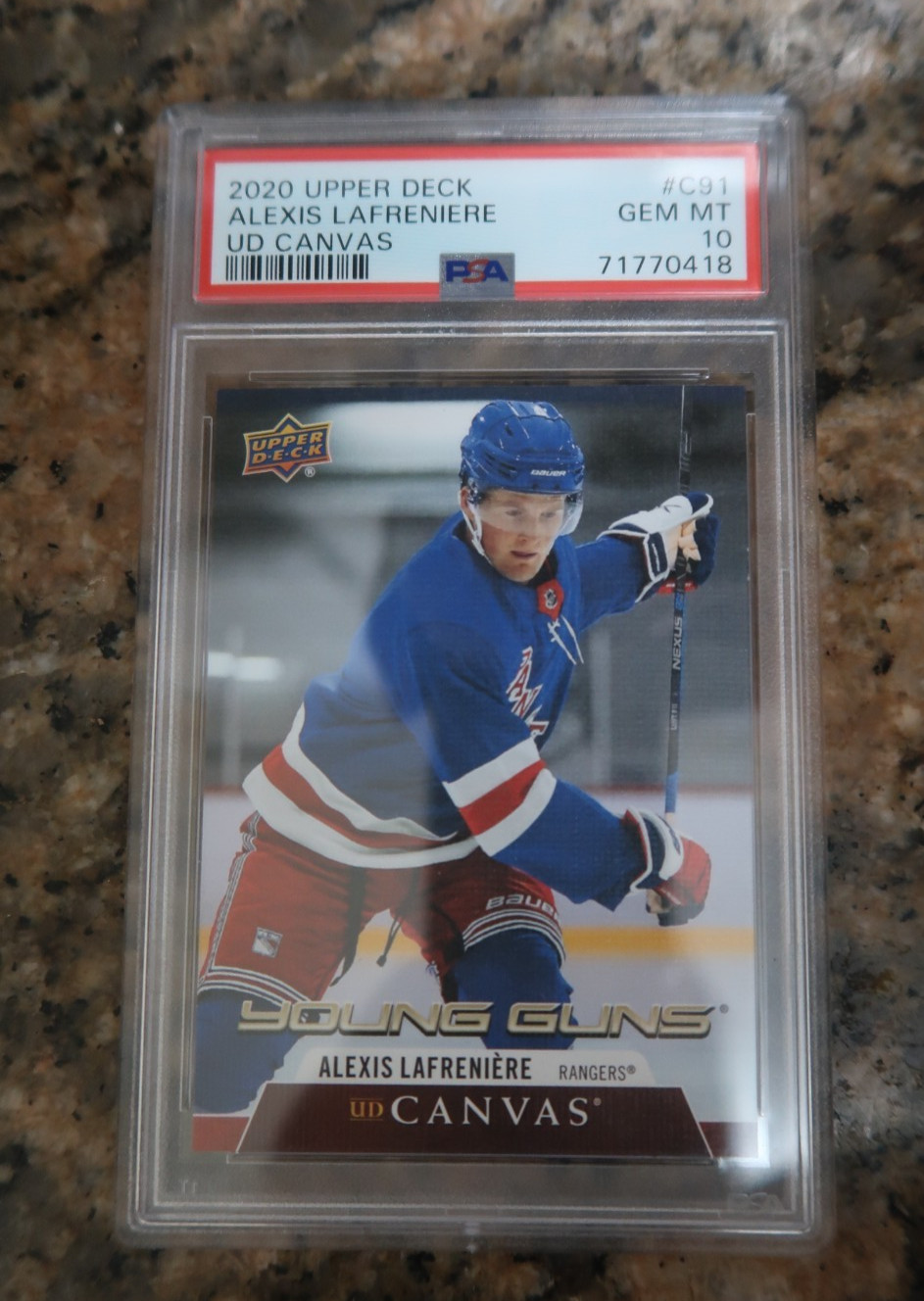 2020-21 Upper Deck - Ud Canvas Young Guns Alexis Lafreniere #C91 (RC) PSA 10