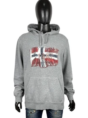 Napapijri sweat-shirt homme XL gris surdimensionné capuche logo drapeau... - Photo 1/4