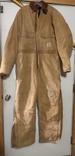 VTG Carhartt Quilted Lined Duck Coveralls Men&rsquo;s 44 Tall X02 BRN USA With Hood
