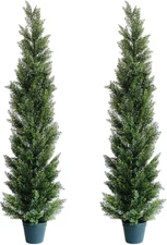 5 Feet Outdoor Artificial Topiary Cedar Tree, Set of 2 UV Resistant Potted Faux