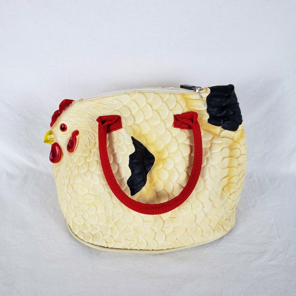 Chiq Rubber Chicken Tote Bag Hen Novelty Farm Kitsch Red Straps