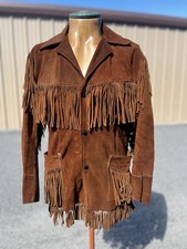 Woodstock Era Western Hippie Fringed Suede Leather Jacket 1960s Joo-Kay Sz L/XL
