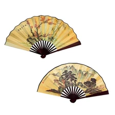 Folding Hand Fan,13 inch Bamboo Fabric Large Hand Fans with Chinese Tradition...