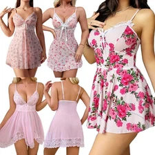 Women's Sexy Lace Floral Lingerie Fancy Sleepdress Outfit Babydoll Teddy Nightie