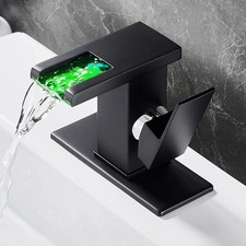 Black Waterfall Bathroom Faucet, LED Faucet Waterfall, Single Hole Bathroom F...