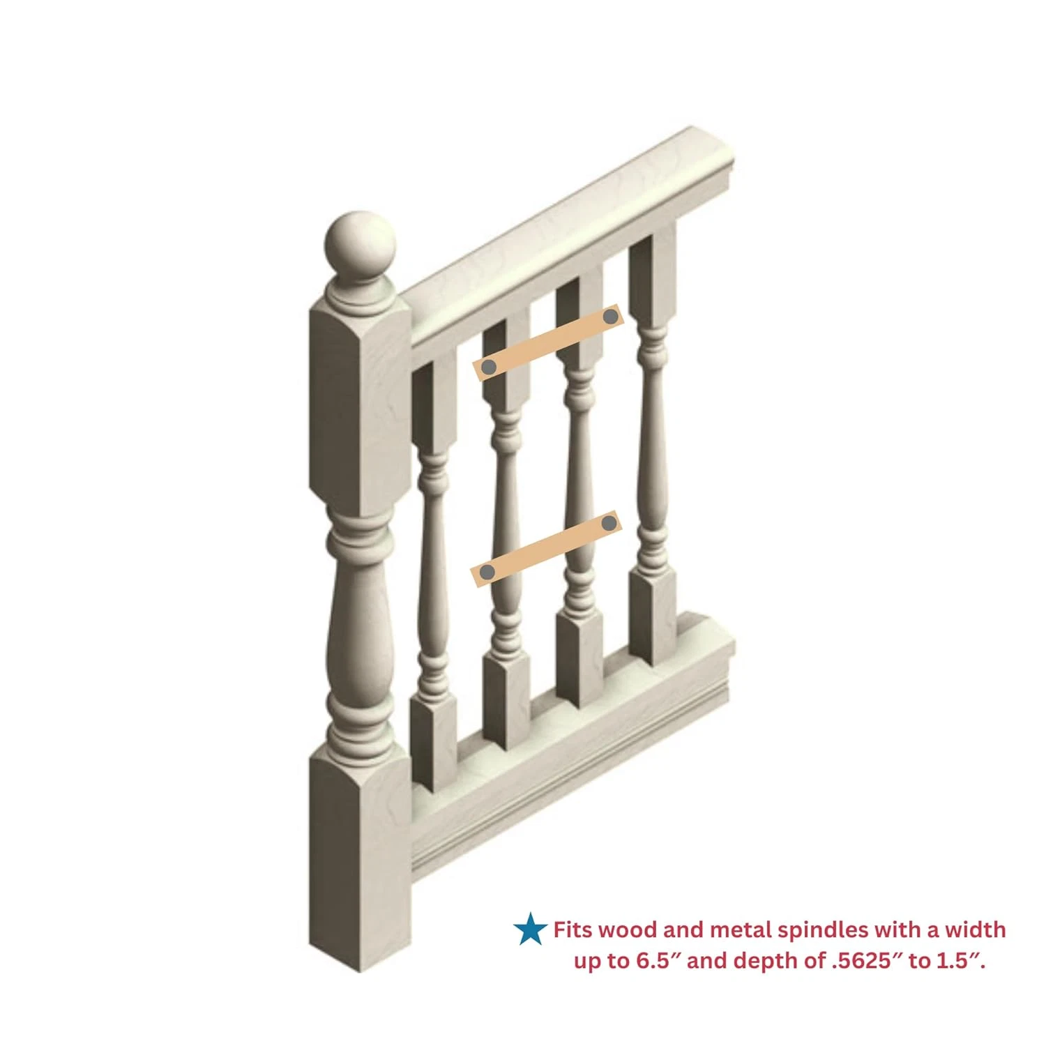 SPC 02 Spindle Clamp Safety Gates No Hole Baby Gate Banister Adapter Wooden Made