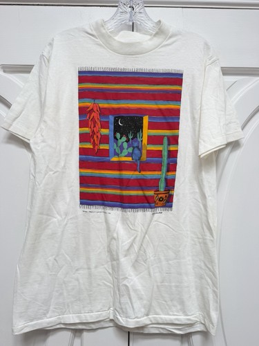Vintage 1990 Serape Art T Shirt Oneita Power-T M Nancy Lenches USA