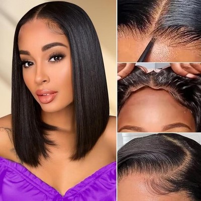 4x4 Bob Wig Human Hair Glueless Wig Human Hair Pre Plucked Pre Cut Lace Straight